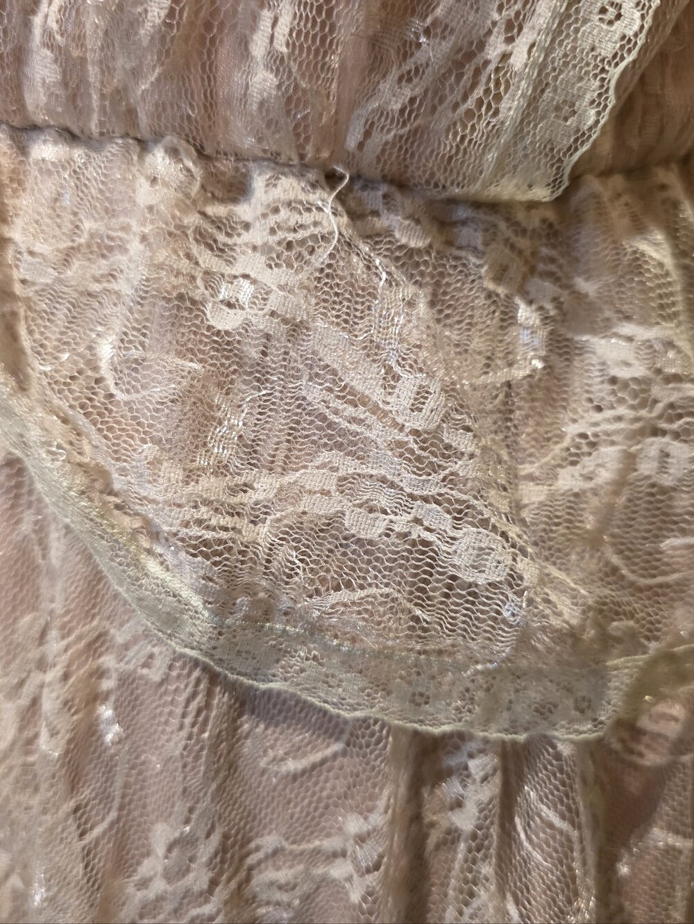VTG 60s/70s Era. Cream Mini Dress w/ Sheer Lace Overlay. Sz Small - Picture 6 of 8